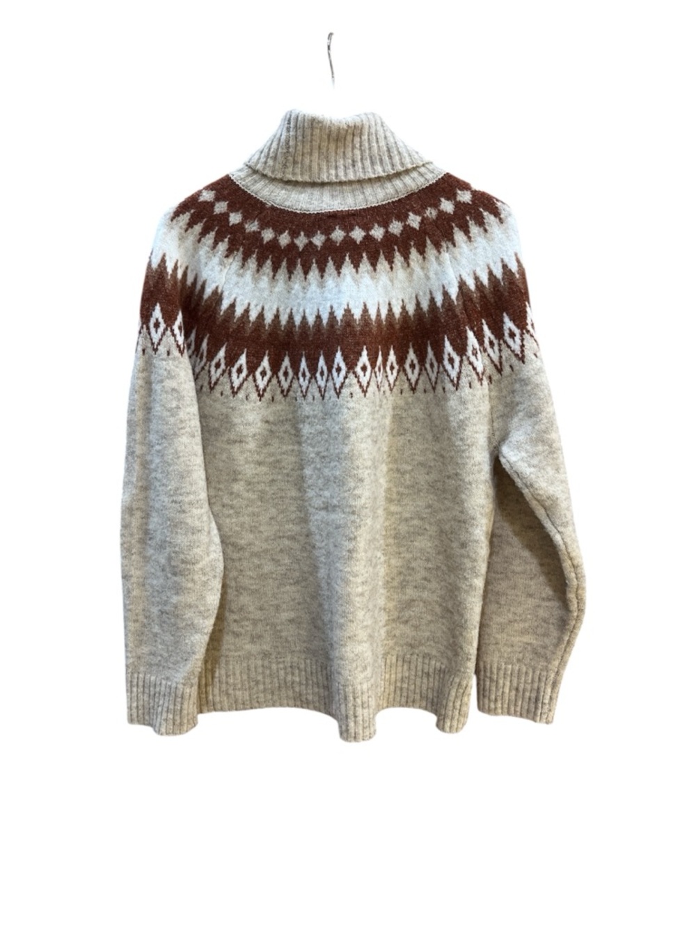 Turtleneck Fair Isle Sweater in Cream with Rust/Brown Yoke Print - Picture 3 of 3